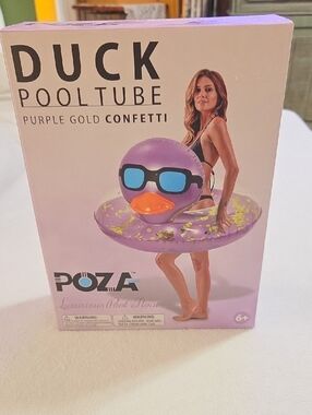 NIB POZA PURPLE GOLD CONFETTIE DUCK POOL TUBE